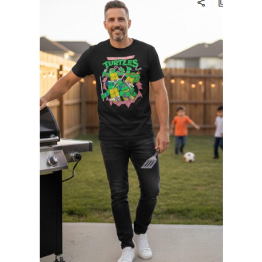 Black Neon Ninja Turtles T-Shirt – Size Large (100% Cotton)